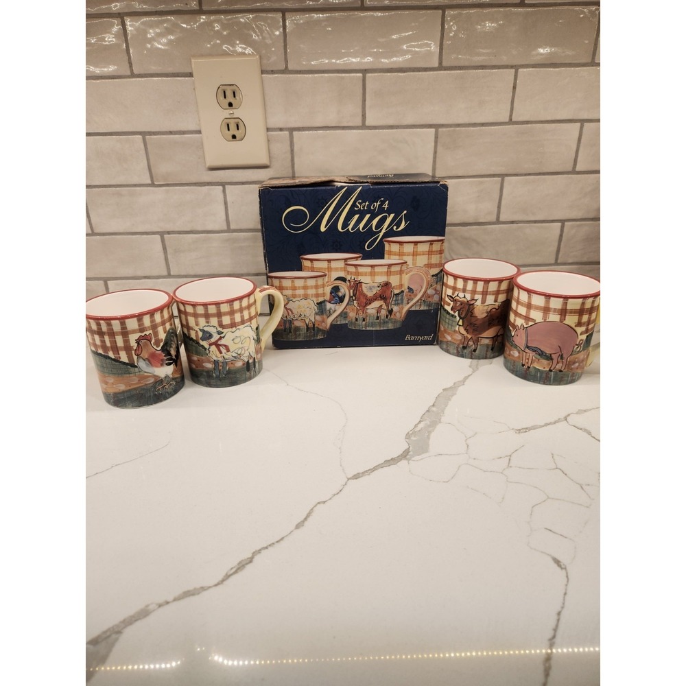 Vintage Set 4 Certified International Barnyard Mugs By Susan Winget Cottagecore